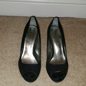 Suede peep toe heels